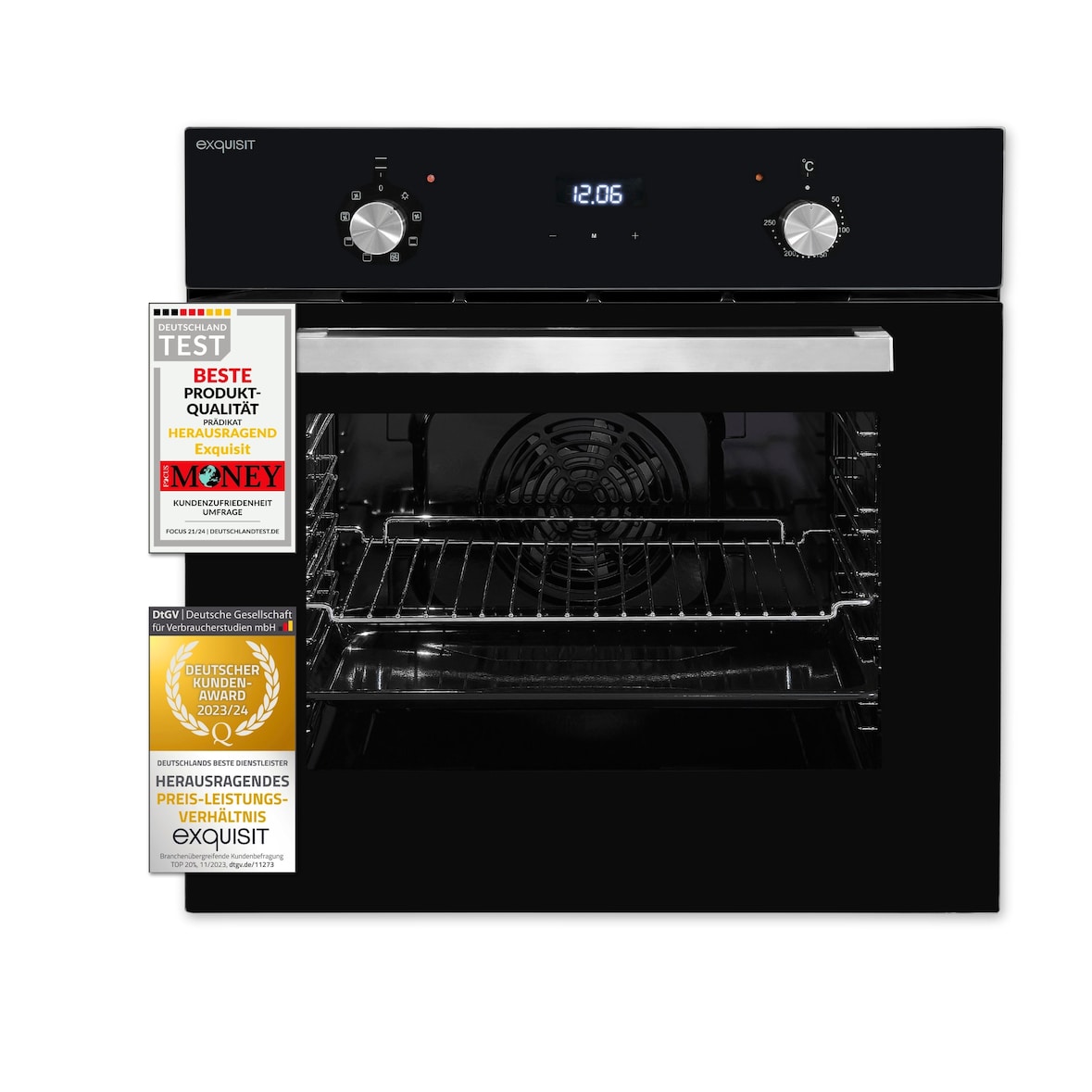 Exquisit EBE 657-2H sw Einbaubackofen | 59 L Backofenvolumen | Heißluft | Schwarz
