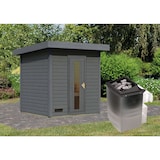 thumbnail of Karibu Saunahaus 38mm Melo 2 Ofen 9 kW integr. Strg terragrau