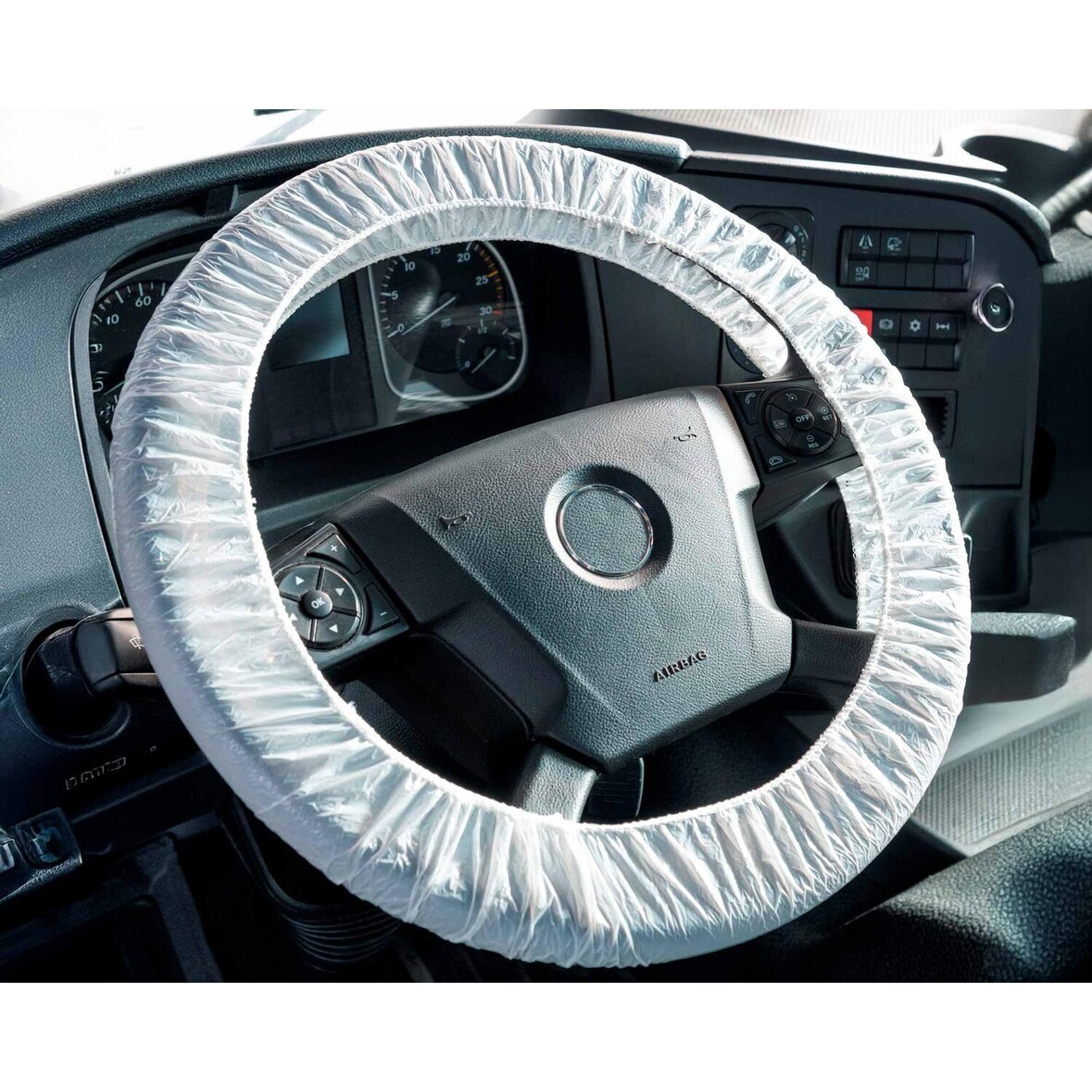 VEPATIM 250 Lenkradschoner Einweg-Lenkradschutz Ø 55 cm für LKW mit Gummizug weiß