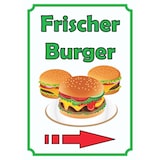 thumbnail of Frischer Burger Schild Hochkant mit Pfeil rechts A2 Rückseite selbstklebend