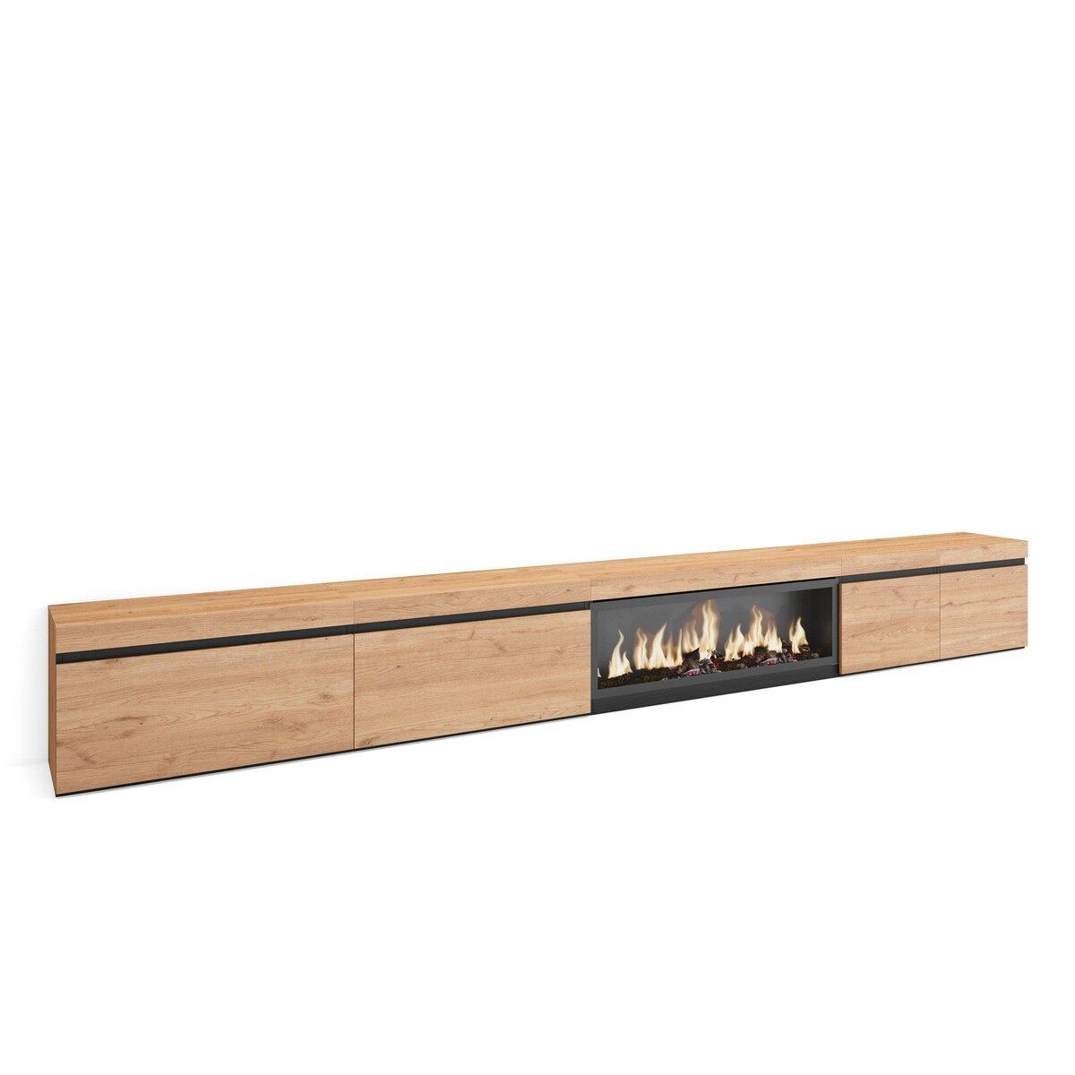 SKRAUT HOME Wohnzimmer-TV-Schrank, Viel Stauraum, 368x35x45cm, XXL-Elektrokamin, Modern, Eiche - 515_9