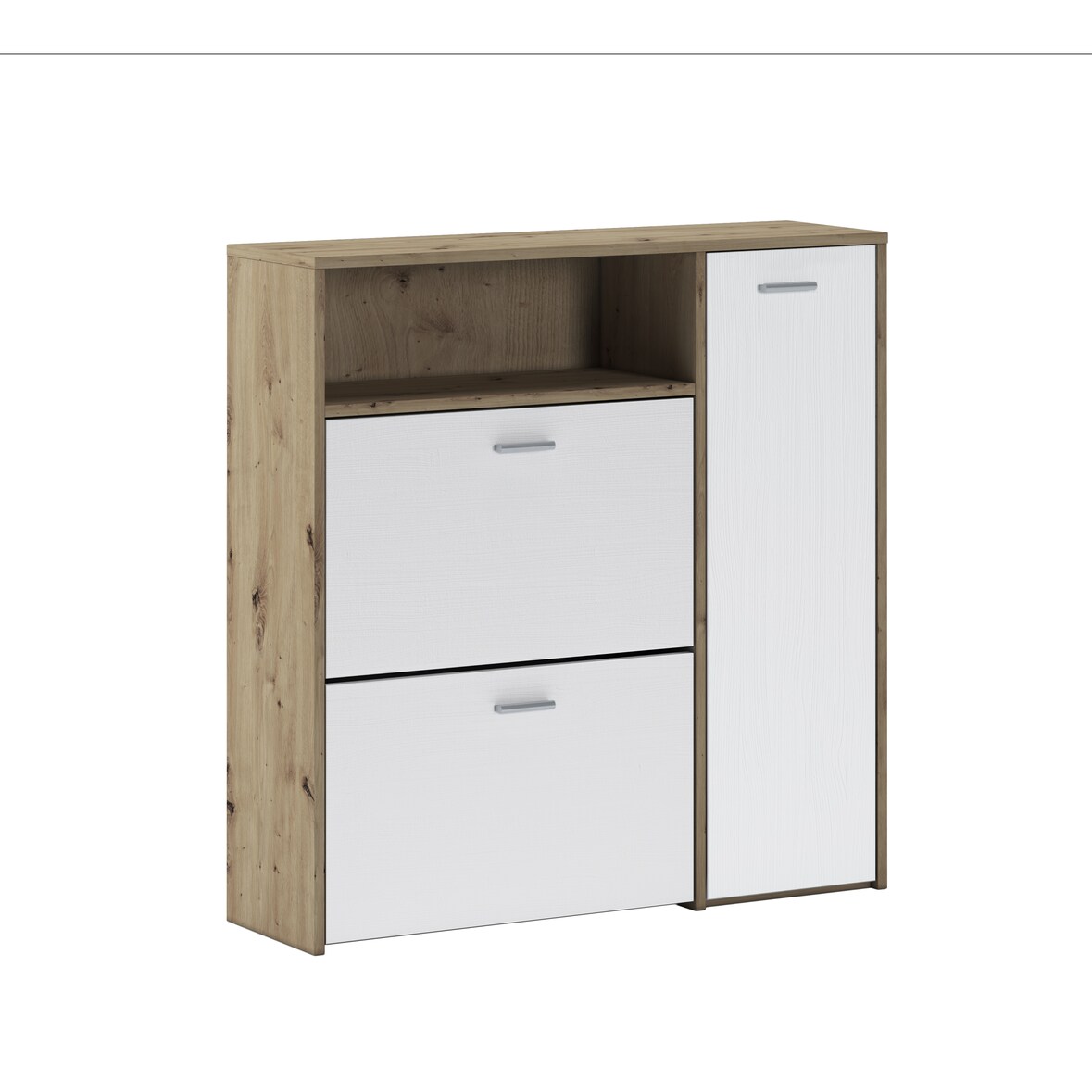 Scarpiera Mobile Portascarpe Salvaspazio Ingresso Con 2 Ribalte Doppia Profondità 4 Vani A Giorno Design Moderno 91.5x94x26.6 Cm Bianco Rovere
