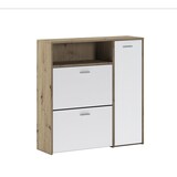 thumbnail of Scarpiera Mobile Portascarpe Salvaspazio Ingresso Con 2 Ribalte Doppia Profondità 4 Vani A Giorno Design Moderno 91.5x94x26.6 Cm Bianco Rovere