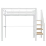 thumbnail of Hochbett 140x200 Metall mit Treppe und Stauraum, robust, platzsparend, modernes Design, Bettgestell Weiß für Schlafzimmer, stabiler Bettrahmen
