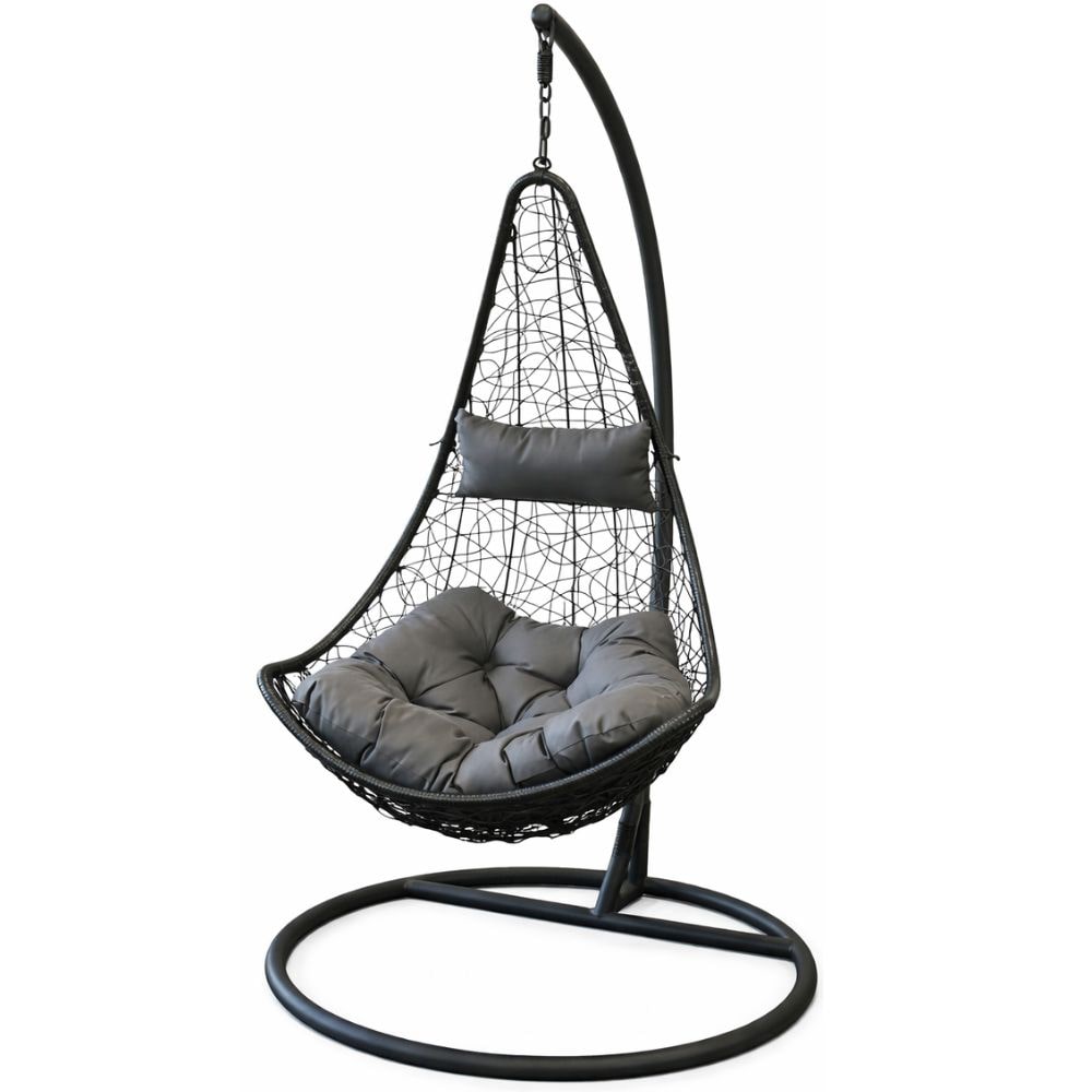 Sedia Sospesa Giardino Poltrona Dondolo con Cuscini per Esterno o Interno Struttura in Metallo e Polirattan Design, Relax - Nero cm 95x195h