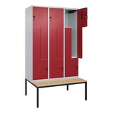 thumbnail of C+P Z-Spind Classic PLUS, Buche untergebaute Sitzbank 6 Abteile, HxBxT 212x120x82cm, Sicherheitsdrehriegel, Hellgrau/Rubinrot von PROREGAL