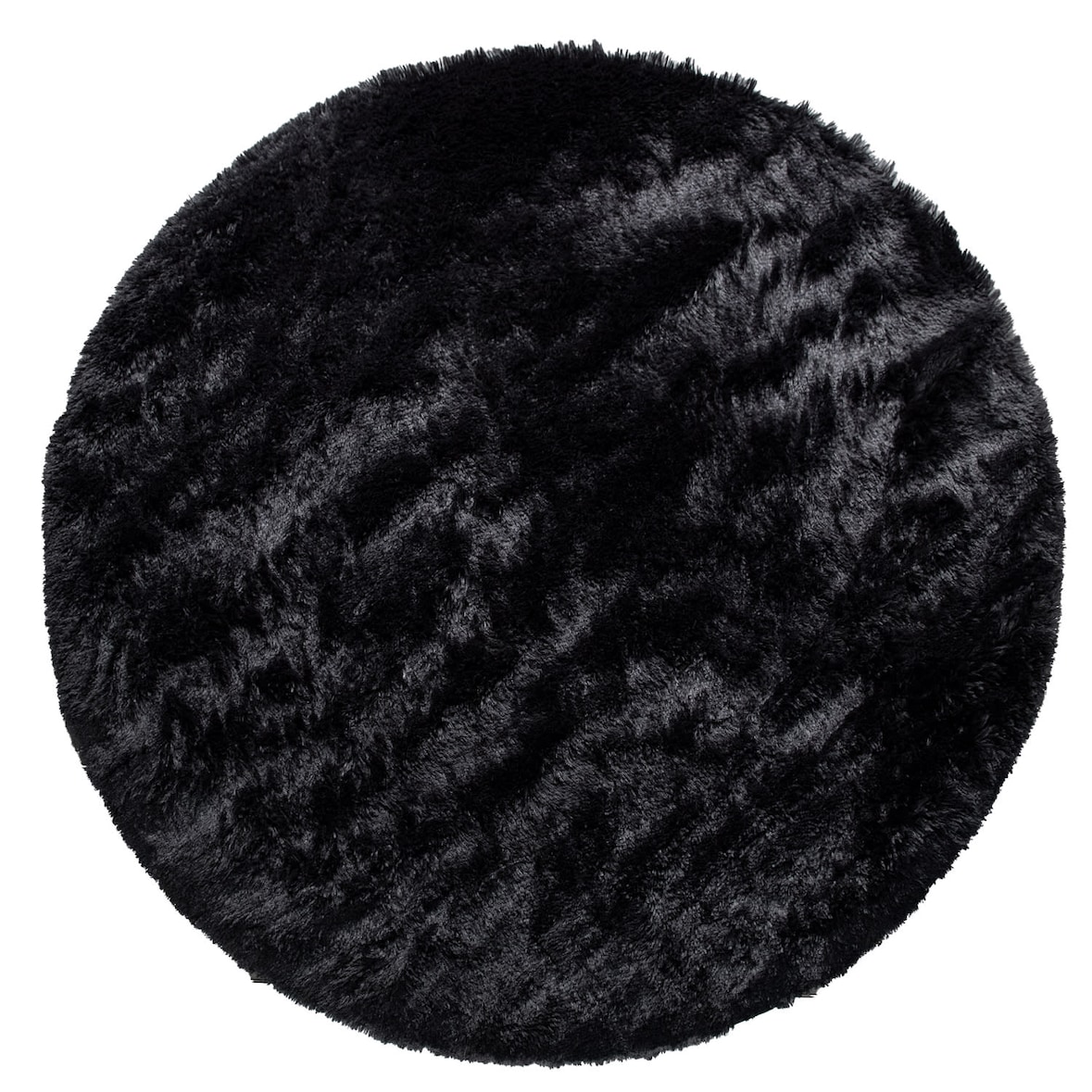 Hochflor Teppich Shaggy waschbar Unifarben Schlafzimmer schmutzabweisend Schwarz Rund 120D | 100% Polyester | Florhöhe: 33 mm | pflegeleicht