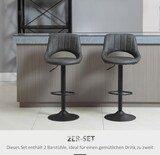 thumbnail of Barhocker Set 2 Stück drehbar höhenverstellbar mit Fußstütze Metallfuß Grau 44x49x110 cm Kunstleder Vintage