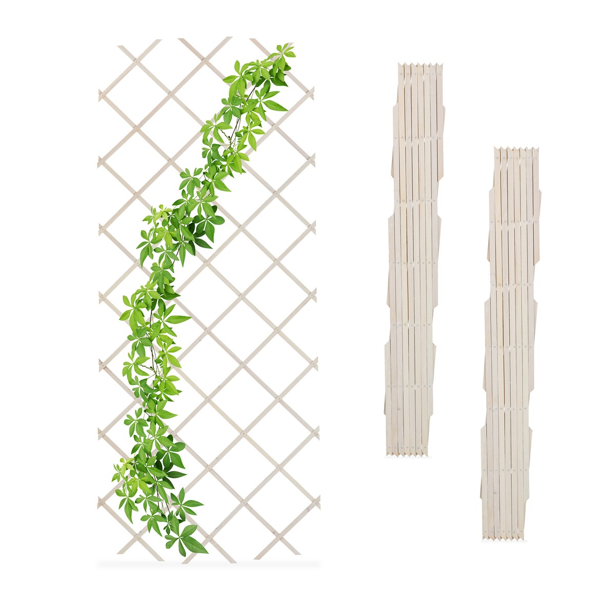 Relaxdays Rankgitter ausziehbar, 3er Set, Rankhilfe Kletterpflanzen, 180x90 cm, Garten, Balkon, Terrasse, Holz, weiß