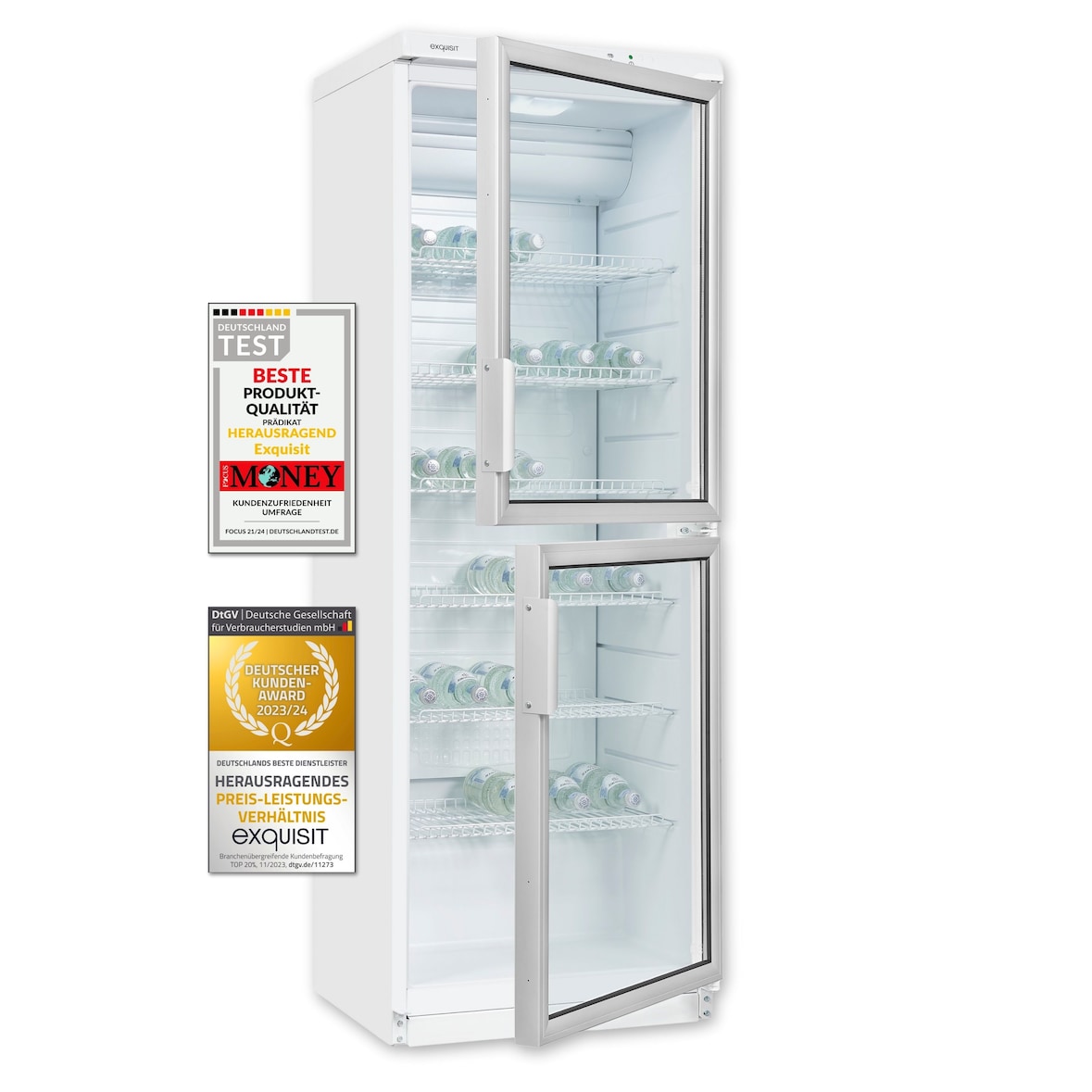 Exquisit Glastürkühlschrank GKS350-2-GT-280D weiss | 320 l Nutzinhalt | Weiß