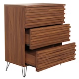 thumbnail of Cómoda HWC-M49, aparador de armário alto, design 3D 3 gavetas MDF metal 94x80x45cm ~ aspeto nogueira