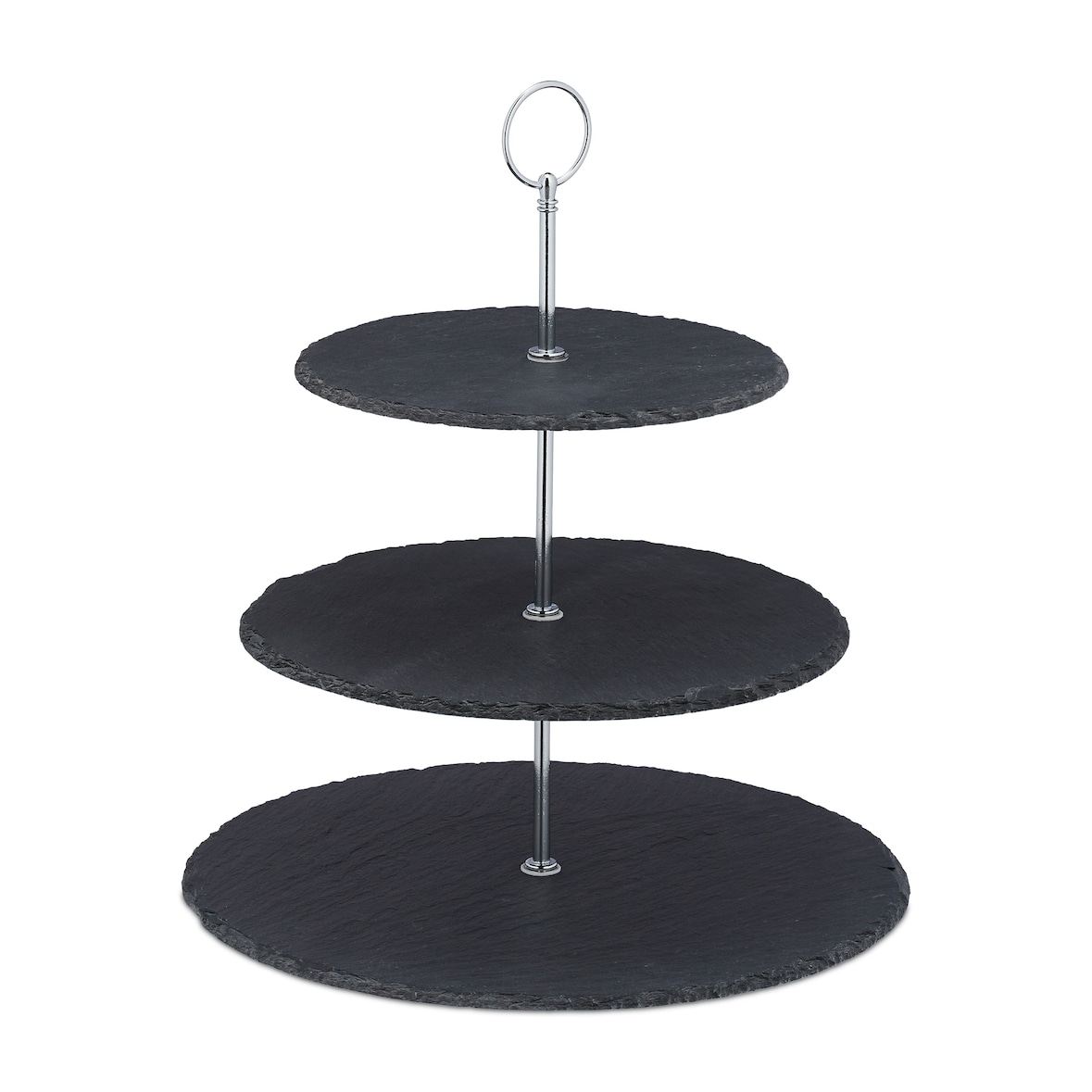 Relaxdays Etagere, 3 Etagen, Schiefer, Kuchen, Snacks, Obst, Metallgriff, Servierständer, HxD 34x30 cm, anthrazit/silber