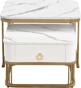 thumbnail of Merax Couchtisch Set Marmoroptik mit Schublade, Beistelltisch hochglanz, Satztisch,Wohnzimmertisch, Gold | Weiß