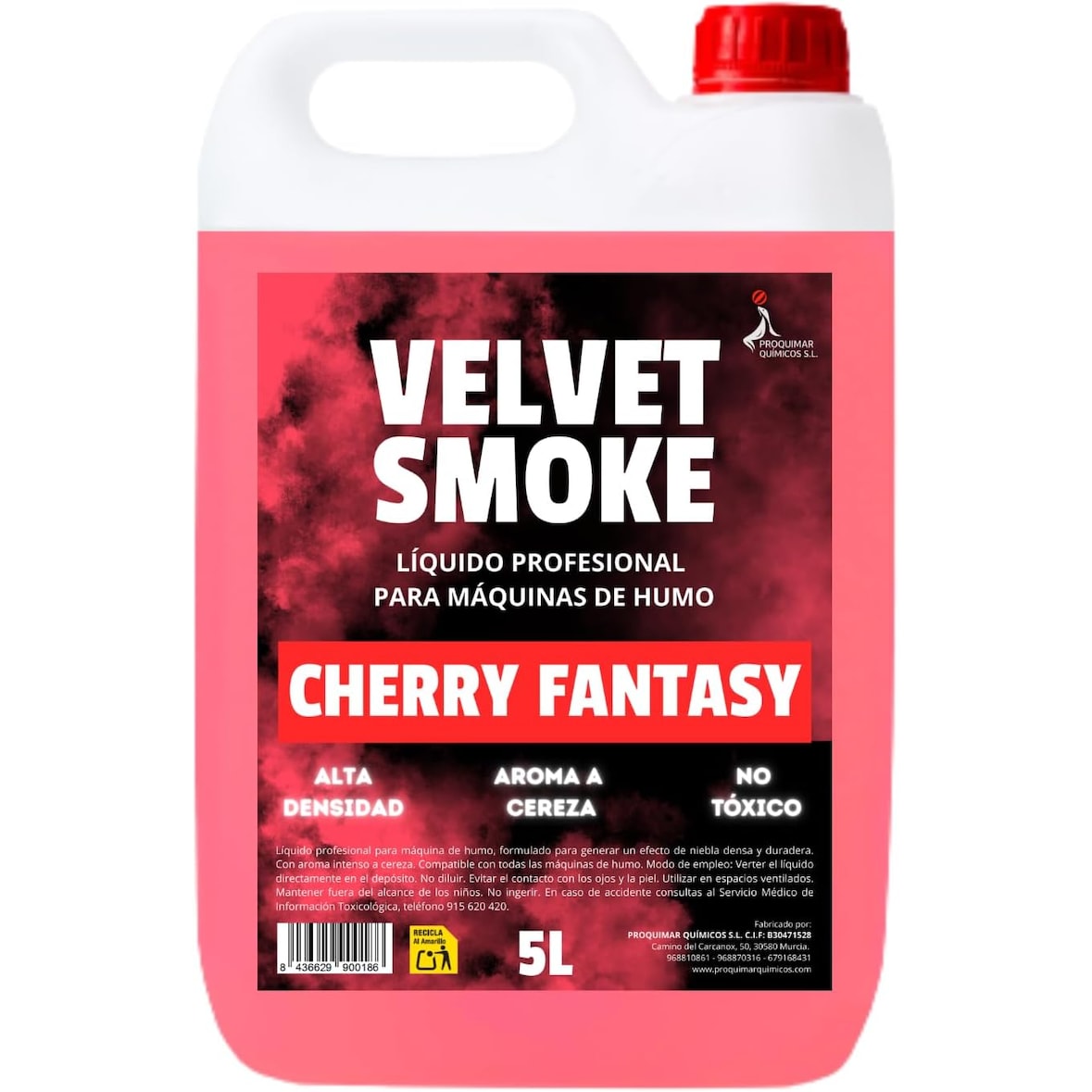 Velvet Smoke Líquido Profesional para Máquina de Humo 5 Litros Aroma Cereza  Compatible con Máquinas de Humo DJ Eventos y Discotecas