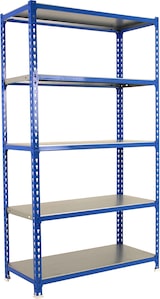 thumbnail of SimonRack Estantería Metálica, 1800x900x300 mm, 5 Alturas, Bandeja Metal, 180 kg de Punto Flexión, Azul/Galva - Simonclick