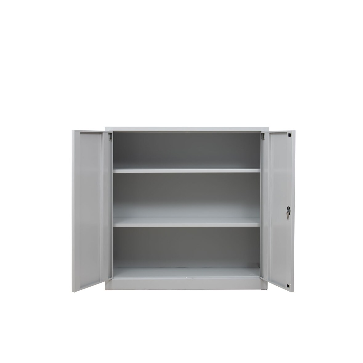 PROREGAL Flügeltürenschrank Badger | 2 Fachböden | Eurolock Griff Sockel | HxBxT 120x120x42 cm | Grau | Lackiert