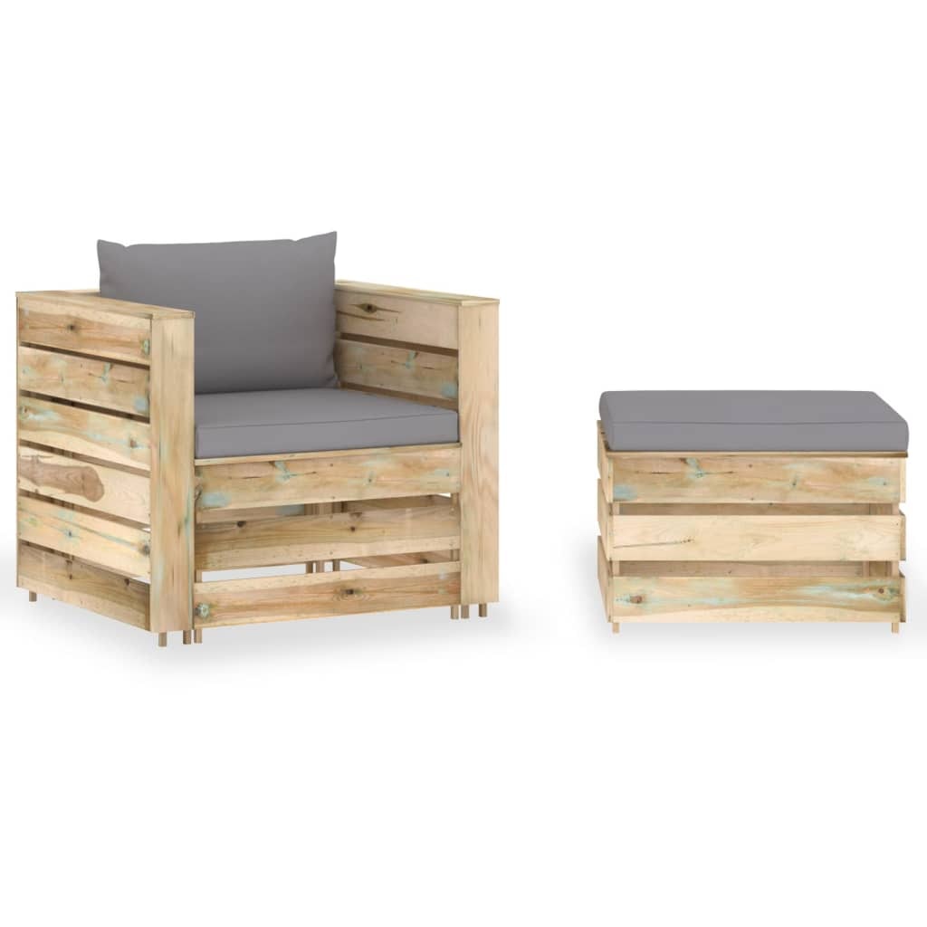 Helloshop26 - Tuinset buitenmeubilair 2-delig met kussens groen geïmpregneerd hout 02_0015888