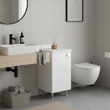 thumbnail of Mobiletto bianco salvaspazio con anta e ripiano regolabile, già assemblato per bagno, lavanderia, ingresso o balcone.