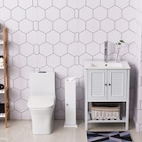 thumbnail of HOMCOM armario de baño estrecho mueble de baño con orificio para papel higiénico y estantes estilo moderno 19,5x19,5x65 cm blanco