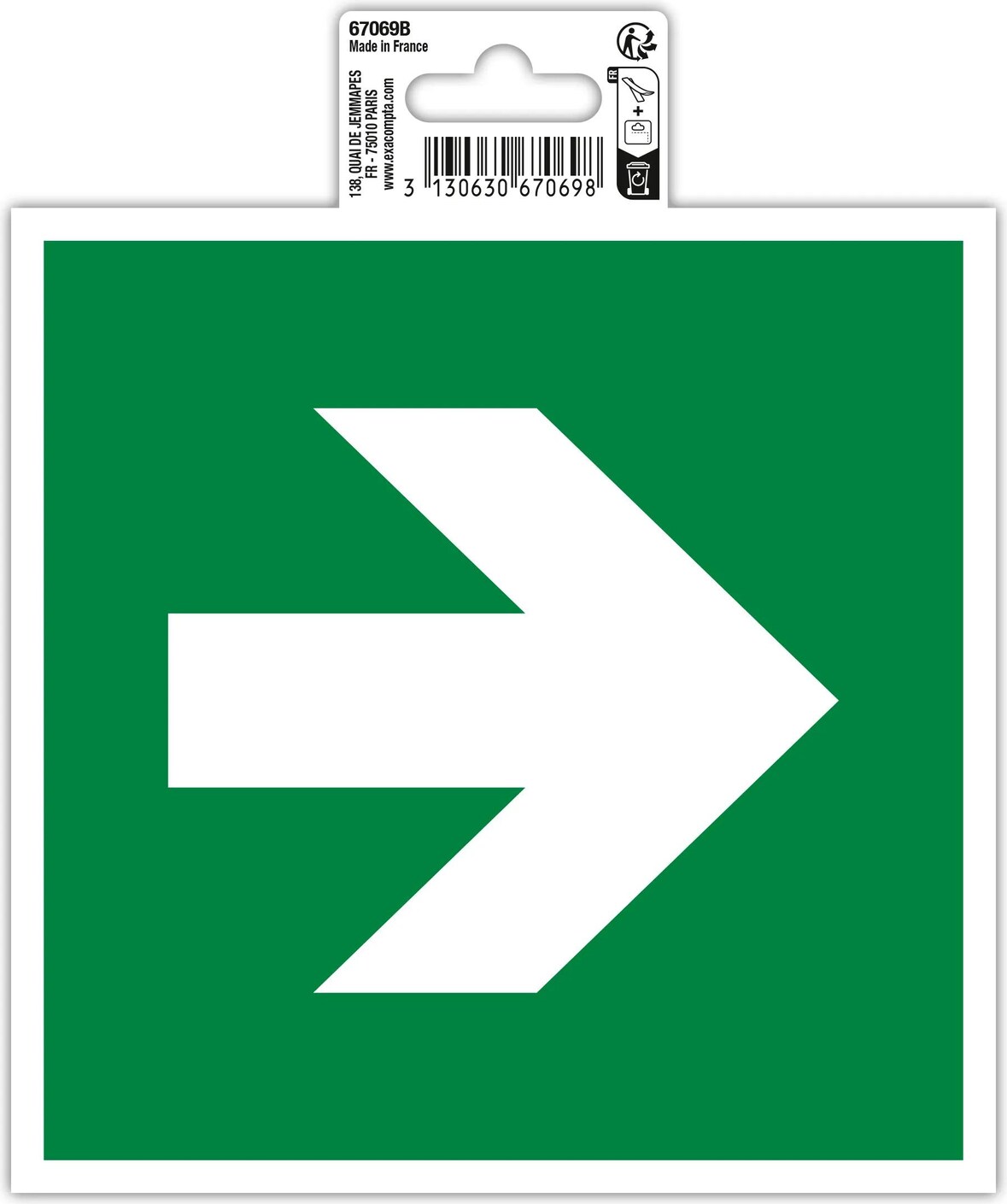 Exacompta 67069B Hinweisschild selbstklebend, weißer Pfeil auf grünem Hintergrund, 15x15 cm, PVC -