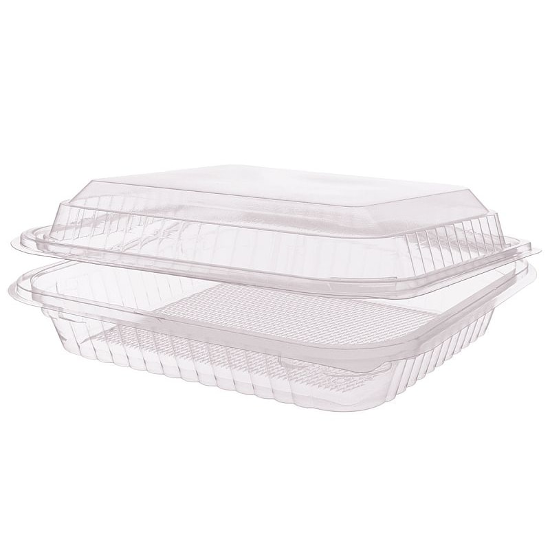 200x Klappschalen PET mit anhängendem Deckel 220 x 190 x 65 mm 1600 ml transparent