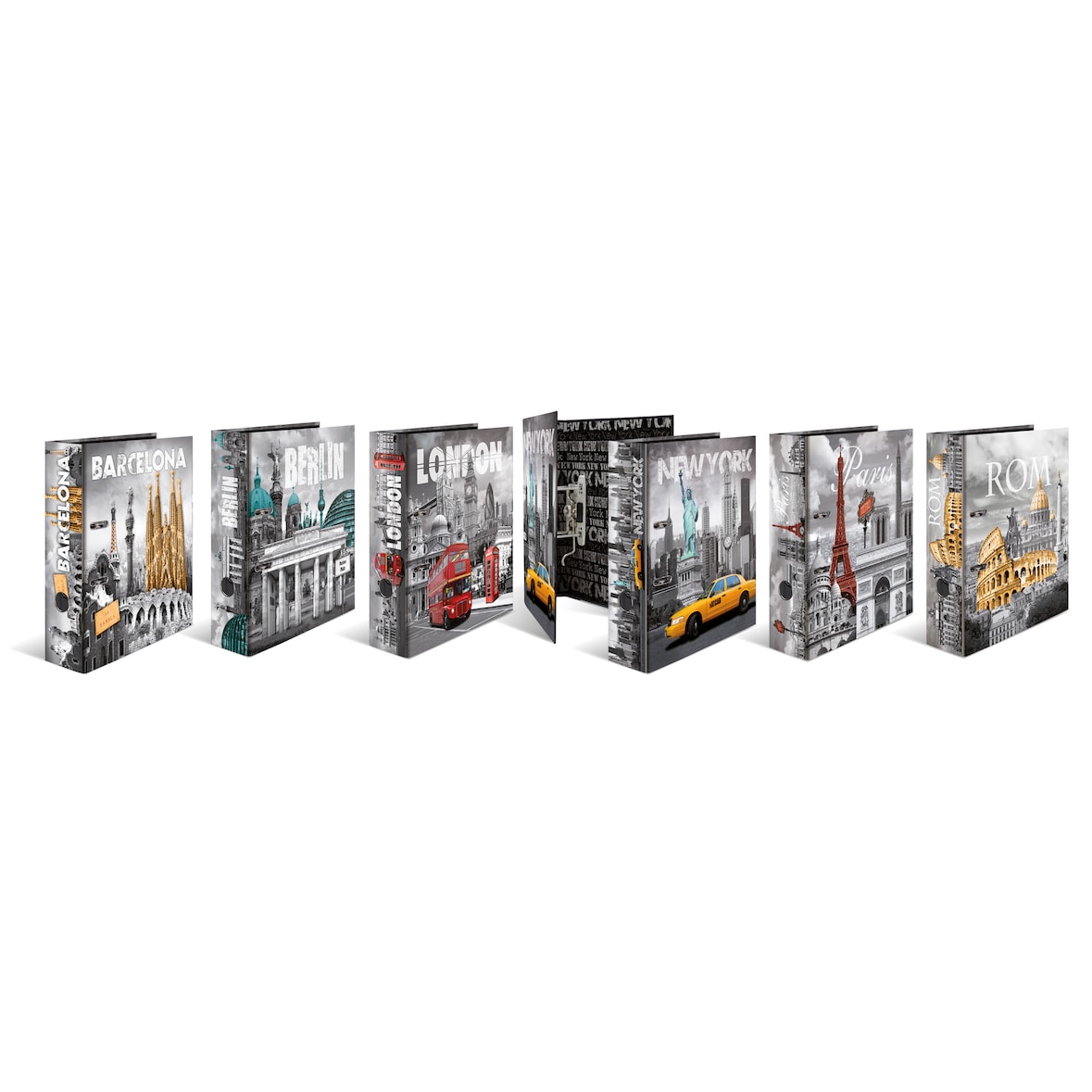 Herma Motiv-Ordner Karton A4, 7 cm Rückenbreite Städte 10er-Sortierung