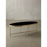 thumbnail of Design Couchtisch Glas Schwarz - Oval 110 x 56 cm mit Gold Metallgestell, Großer Wohnzimmertisch, Lounge Tisch
