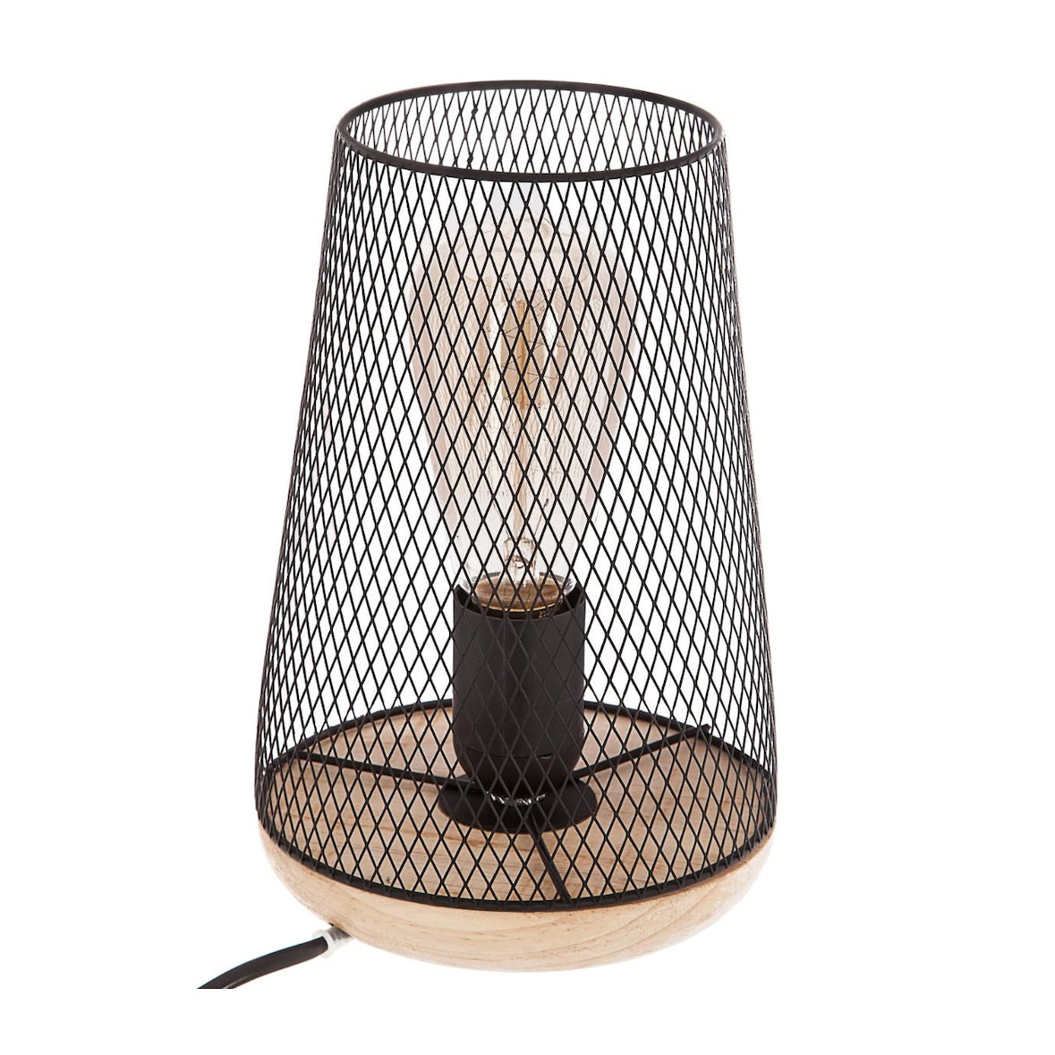 Lampe en Métal Noir et Bois H 23 cm