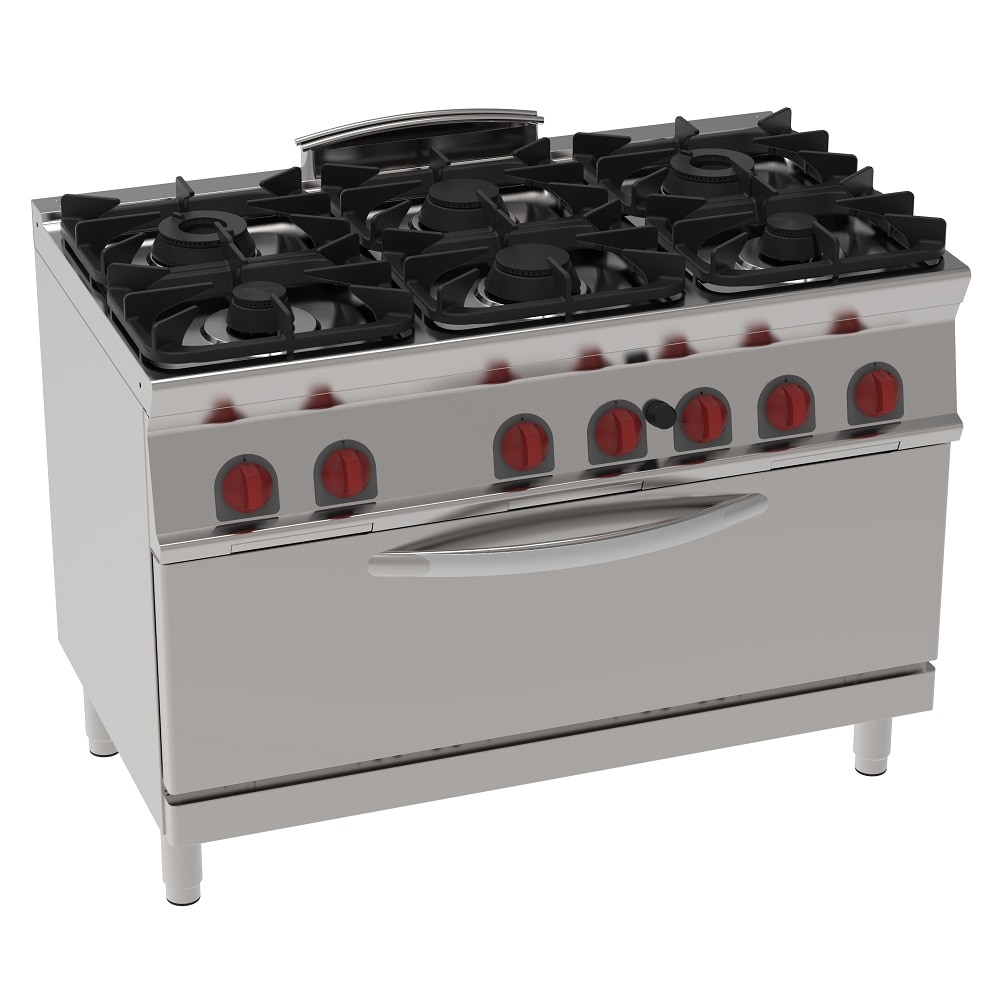 EURAST - Cocina 6 fuegos a gas 1 horno estático a gas che - 1200x700x900 mm - 37 Kw - 35760317