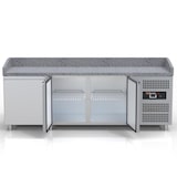 thumbnail of Pizzakühltisch - Pizzatisch mit 3 Türen inkl. Glaskühlaufsatzvitrine für 1/4 GN Behälter - IDEAL graue Granitarbeitsplatte
