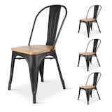 thumbnail of Kosmi - Lot de 4 chaises en métal Noir Mat et Assise en Bois Clair - Style Industriel