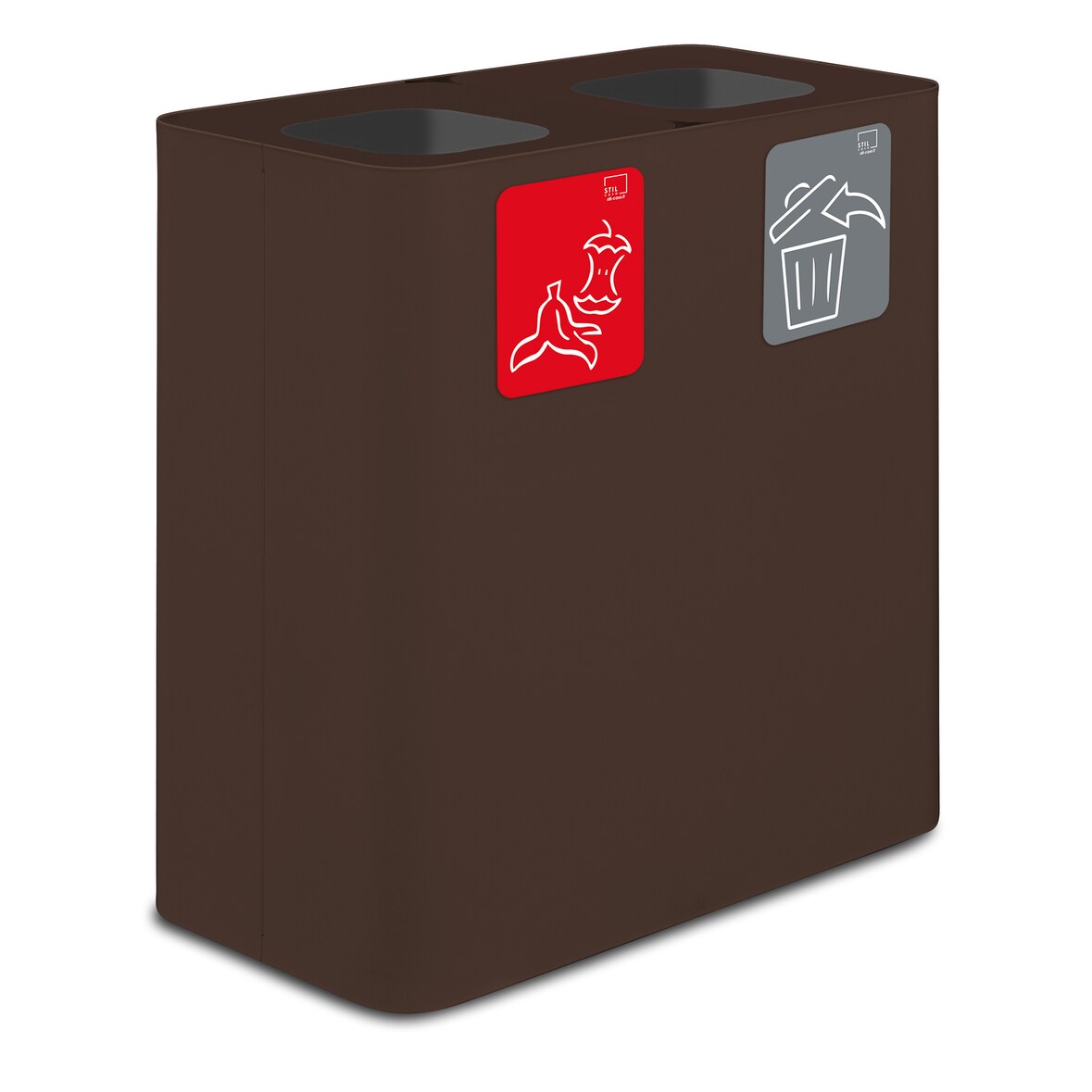 Stil Casa PURE sistema di raccolta rifiuti, acciaio verniciato, 77x38xh. 80 cm, 200 litri a due scompartimenti da 100 litri ciascuno, corten.