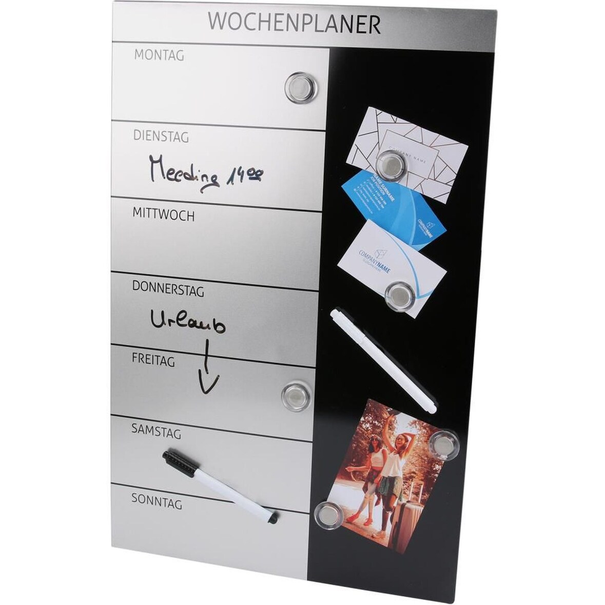 Wochenplaner Magnettafel 57x37cm + Zubehör Packung mit 5 Stück