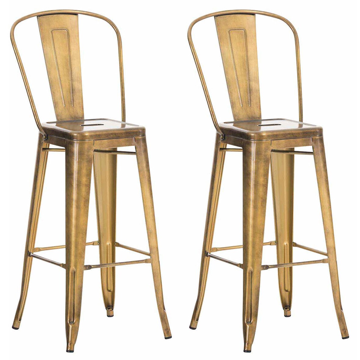 Décoshop26 - Lot de 2 tabourets de bar en métal doré style industriel dossier haut repose-pieds TDB10293