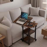 thumbnail of Relaxdays Laptoptisch, 63–90 cm höhenverstellbar, neigbar, Beistelltisch mit Rollen, 2 Ablagen, C-Form, braun/schwarz