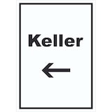 thumbnail of Keller Schild mit Text und Richtungspfeil links hochkant A1 (594x841mm)
