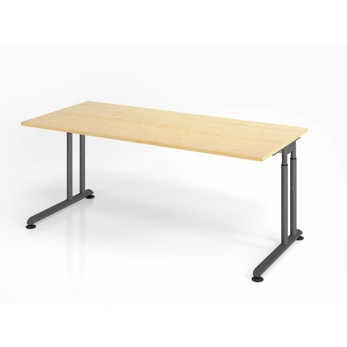 PROREGAL Schreibtisch Nilo | Ahorn | Graues Gestell | BxT 180x80cm | Arbeitshöhe 68-82cm | höhenjustierbar, 1cm Raster | C-Fuß-Gestell | Bürotisch