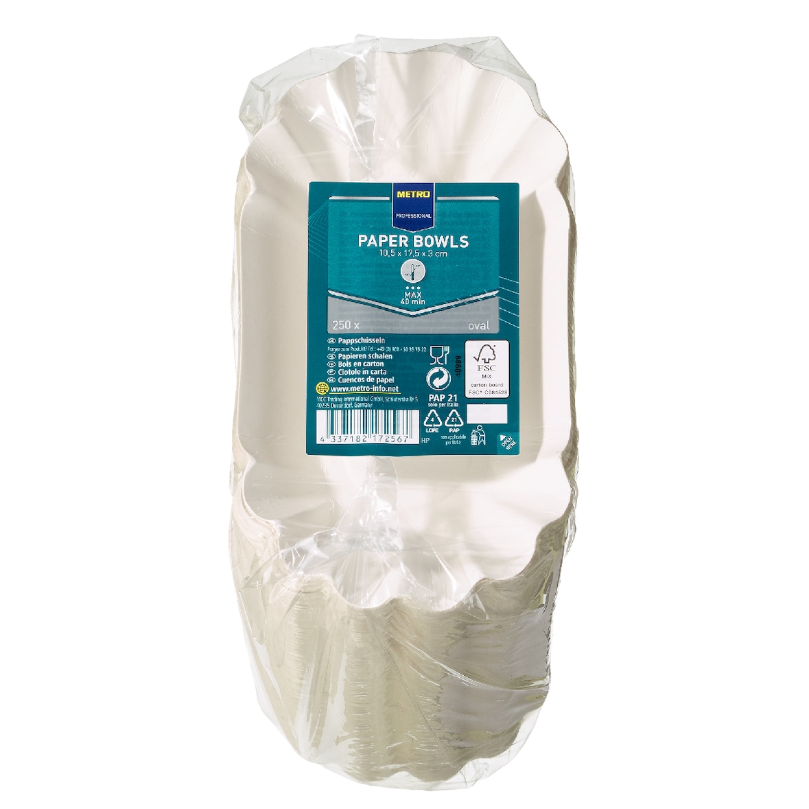 METRO Professional Pappschale, oval, 10.5 x 17.5 x 3 cm, weiß, 250 Stück