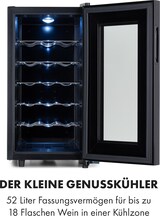 thumbnail of Klarstein Bellevin 18 Uno Weinkühlschrank 50 Liter 11-18 °C LED Touch SingleZone Schwarz