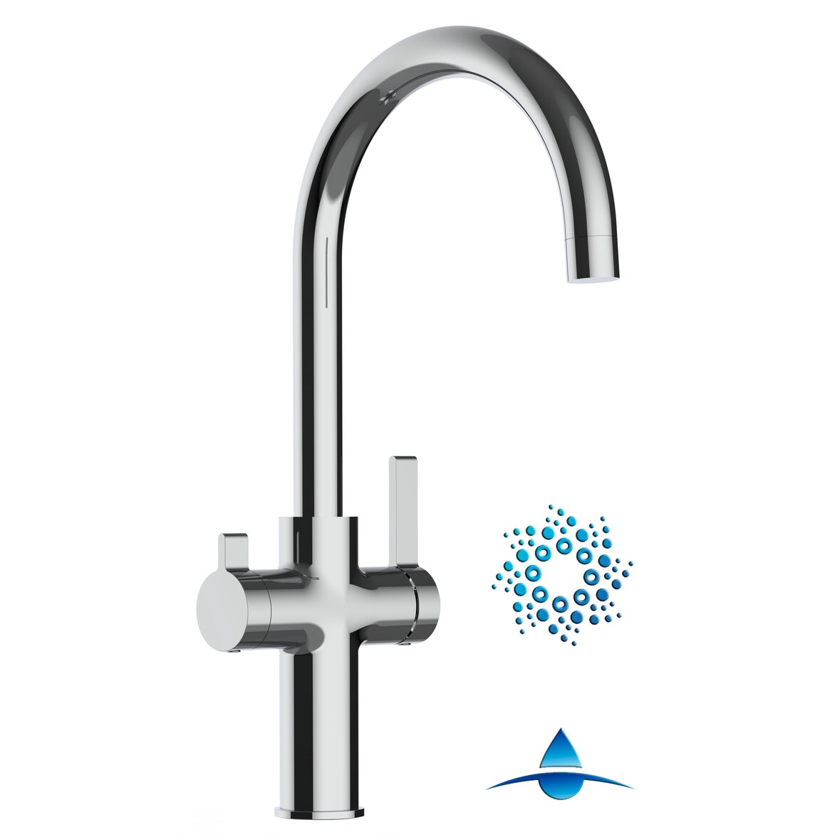 4 Wege Wasserhahn Küchenarmatur Spültischmischer FC, Verchromt mit 360° schwenkbarem U-Auslauf