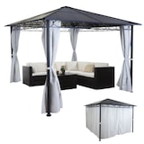 thumbnail of Hardtop Pergola HWC-C77, Garten Pavillon, Kunststoff-Dach Seitenwand Alu hellgrau 3x3m