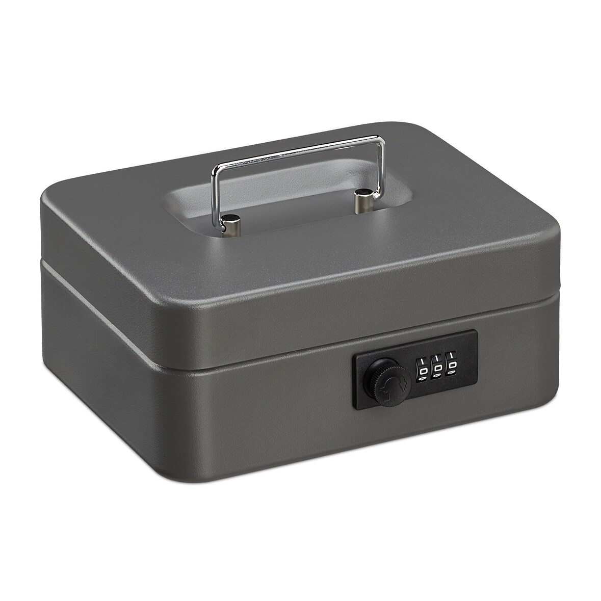 Relaxdays Geldkassette, 3-stellige Zahlenkombination, Münzeinsatz, Geldkasten Eisen, Kasse, HBT 8,5 x 20 x 17 cm, grau