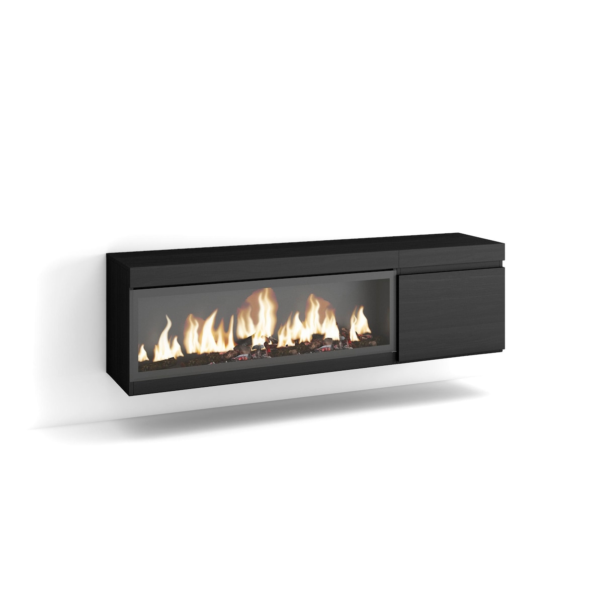 Mueble TV, Televisión, 160, Para TV hasta 65", Chimenea eléctrica XXL, Colgado, Suspendido, Negro _421_7