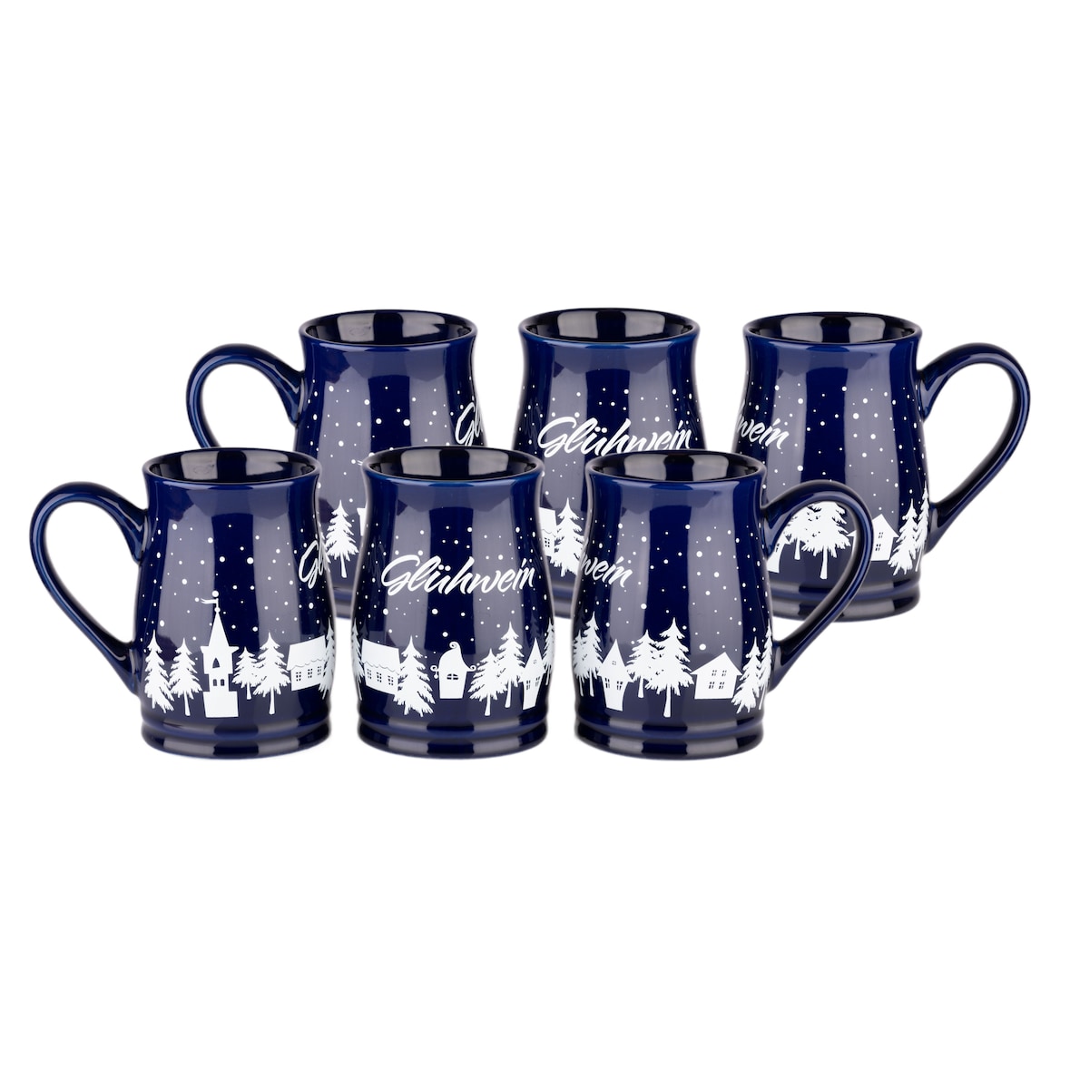 Van Well Glühweinbecher, Keramik Punschtasse, Blau, 25 cl, 0,2 /-/ geeicht, 6 Stück