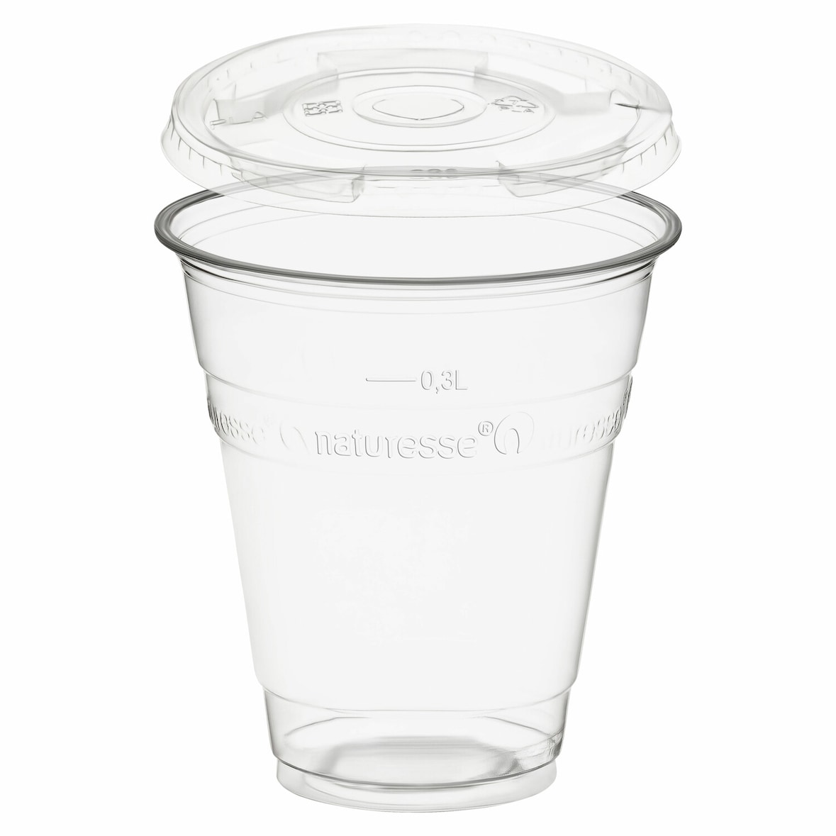 250x BIO Trinkbecher 300ml + Deckel mit Halmstanzung aus Biokunststoff (PLA)