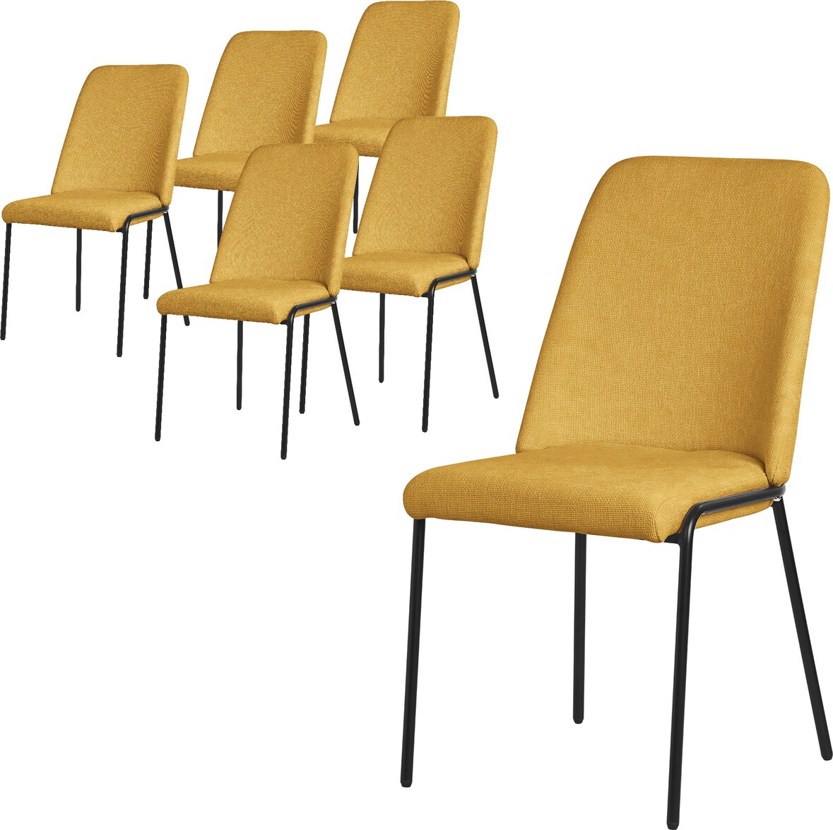 ML-Design Esszimmerstuhl 6er Set Senfgelb, Polsterstühle mit Stoffbezug, Metallbeine, komfortabel