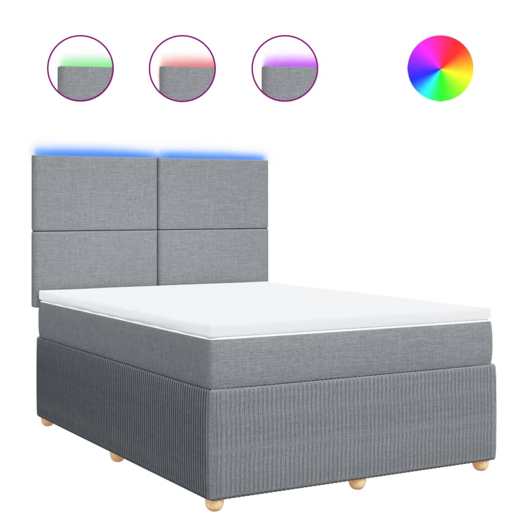 vidaXL Boxspringbett mit Matratze Hellgrau 140x200 cm Stoff
