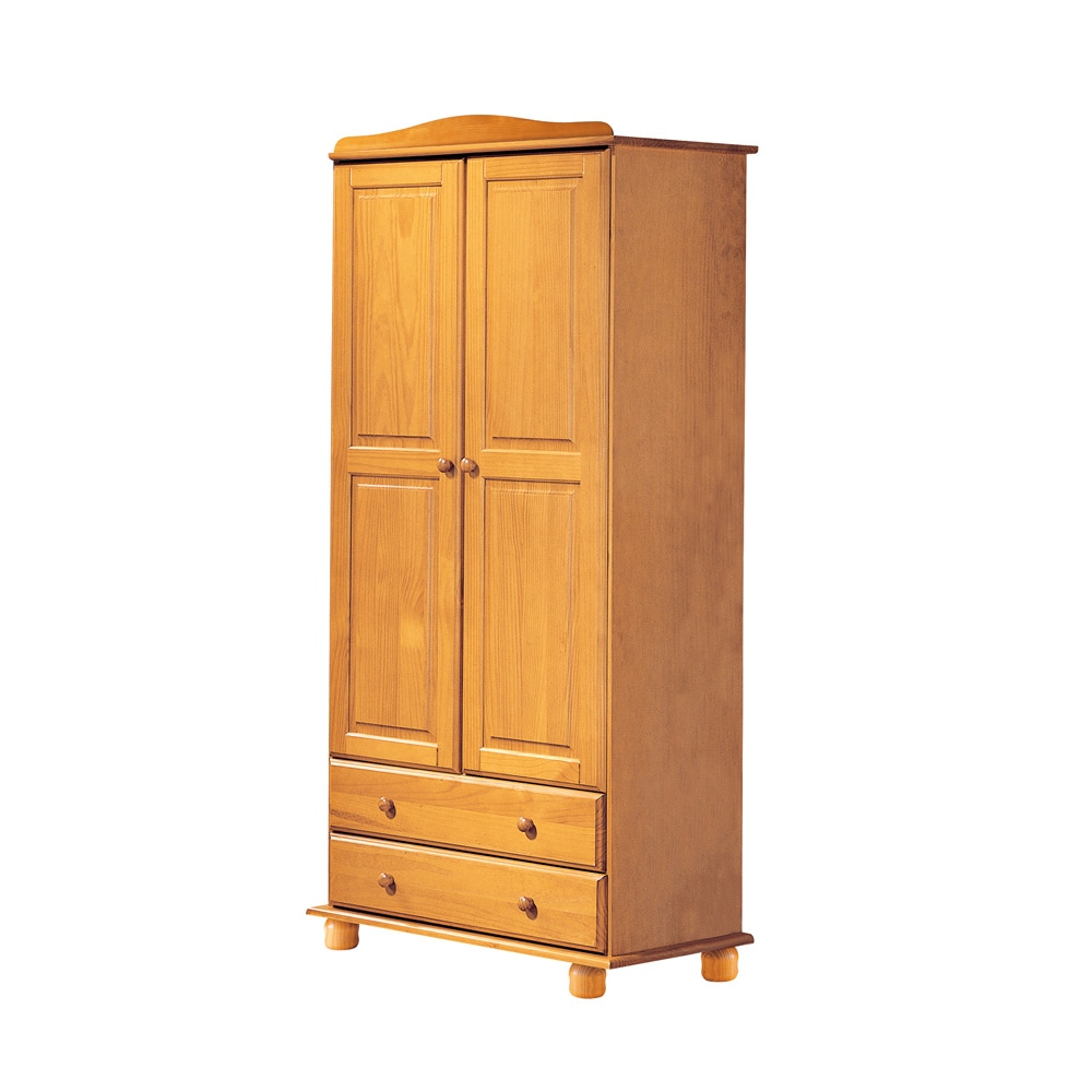 Roupeiro 2 portas e 2 gavetas, pinho maciço, Moblit, série Canet, medidas: (197x90x52) cm (alturaxlarguraxprofundidade), cor mel