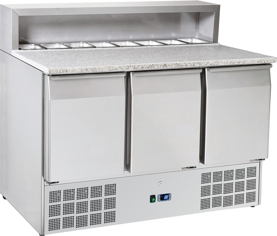 Pizza-vorbereitungsmöbel 3 türen mit 8 gn 1/6 - 1365x700x880 mm - 235 W 230/1V - 7CA39PRC Eurast