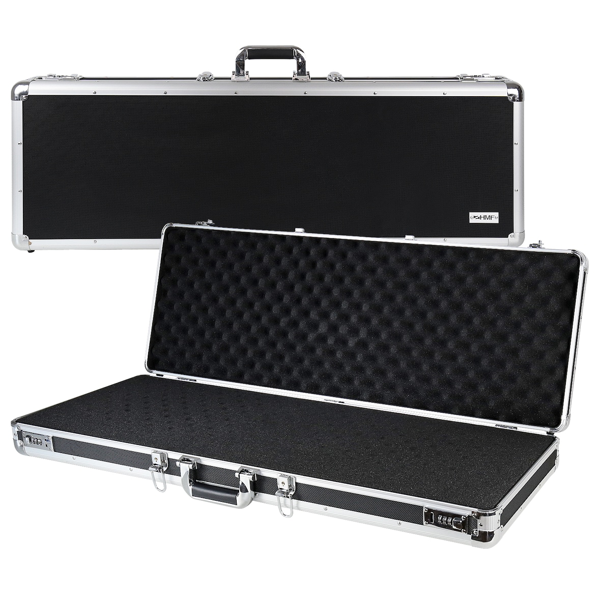 HMF Alu Transportkoffer mit Rasterschaumstoff, 96 x 36 x 12 cm, Schwarz